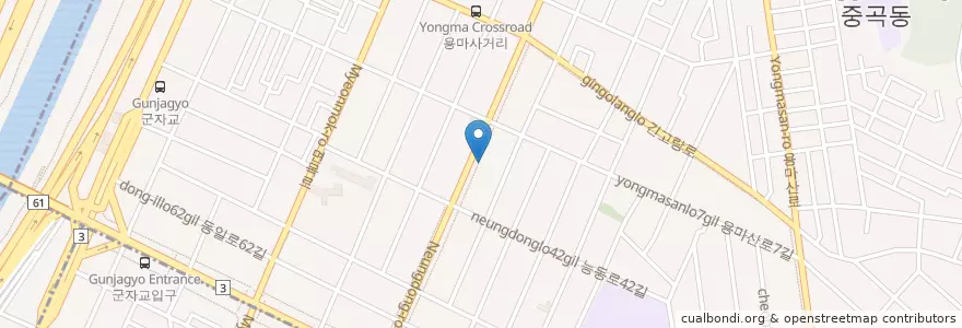 Mapa de ubicacion de 중곡2동문고 en 대한민국, 서울, 광진구.