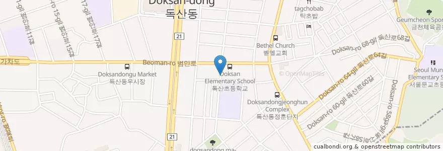 Mapa de ubicacion de 독산2동문고 en 대한민국, 서울, 금천구, 독산2동.