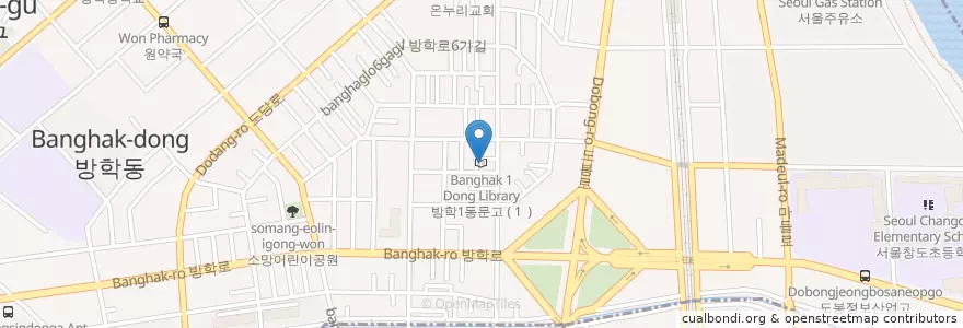 Mapa de ubicacion de 방학1동문고 en Zuid-Korea, Seoel, 도봉구, 방학1동.
