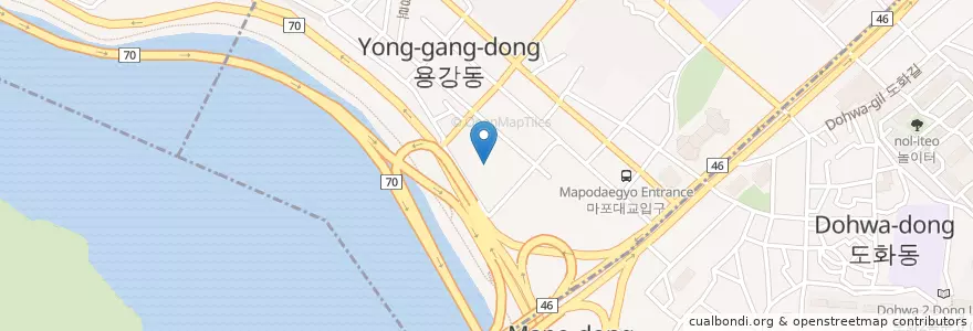 Mapa de ubicacion de 솔로몬문고 en 大韓民国, ソウル, 麻浦区, 용강동.