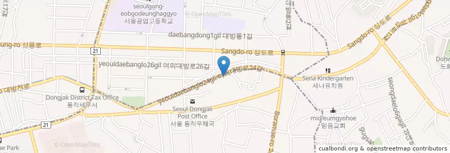 Mapa de ubicacion de 신대방2동문고 en Corée Du Sud, Séoul, 동작구.