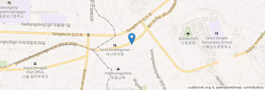 Mapa de ubicacion de 상도3동문고 en 韩国/南韓, 首尔, 銅雀區, 상도3동.