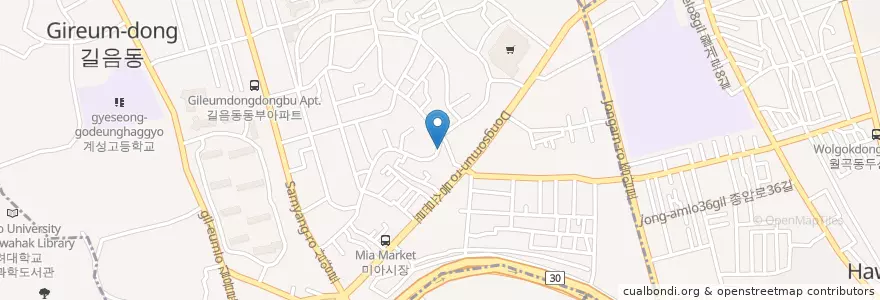 Mapa de ubicacion de 길음3동문고 en 대한민국, 서울, 성북구, 길음2동.