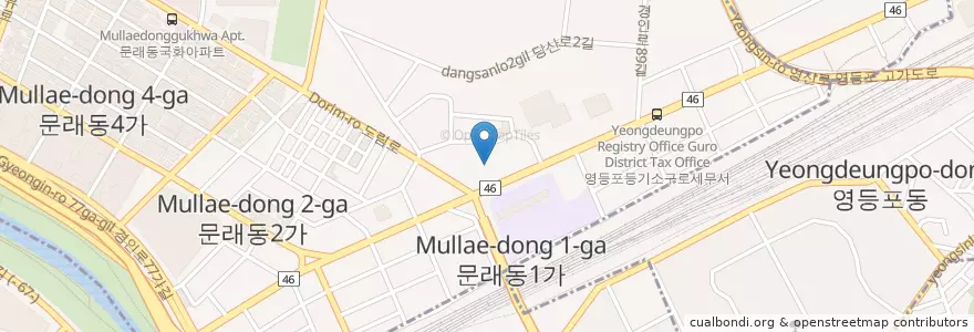 Mapa de ubicacion de Mullae 1 Dong Sae Village Library en South Korea, Seoul, Yeongdeungpo-Gu, Mullae-Dong.