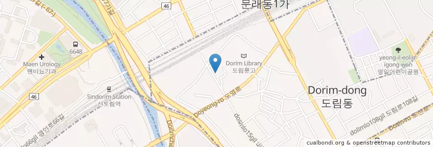 Mapa de ubicacion de 도림2동 새마을 문고 en 대한민국, 서울, 영등포구, 도림동.
