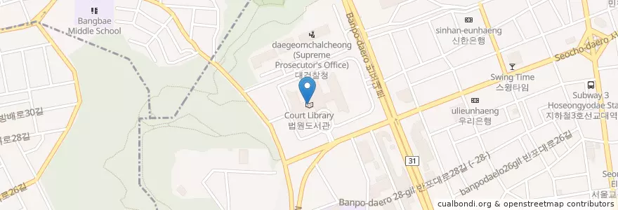 Mapa de ubicacion de 법원도서관 en Güney Kore, Seul, 서초구, 서초3동, 서초동.