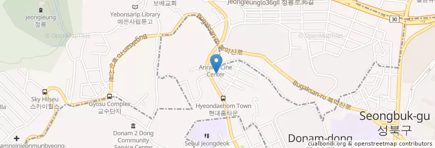 Mapa de ubicacion de 아리랑정보도서관 en Korea Selatan, 서울, 성북구, 돈암2동.