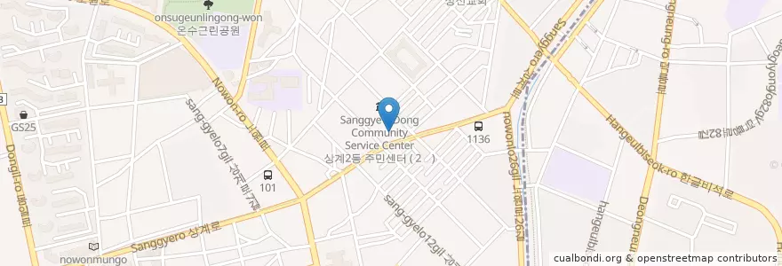 Mapa de ubicacion de 서울점자도서관 en کره جنوبی, سئول, 노원구, 상계2동.