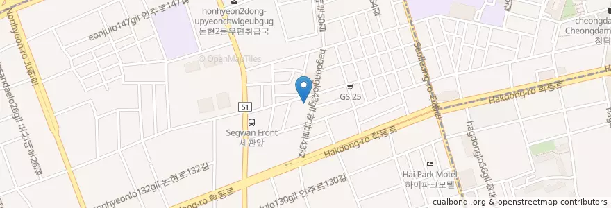 Mapa de ubicacion de 강남구립논현도서관 en 대한민국, 서울, 강남구, 논현동, 논현2동.