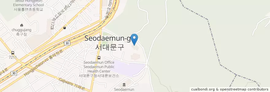 Mapa de ubicacion de 서울특별시립서대문도서관 en كوريا الجنوبية, سول, 서대문구, 연희동.