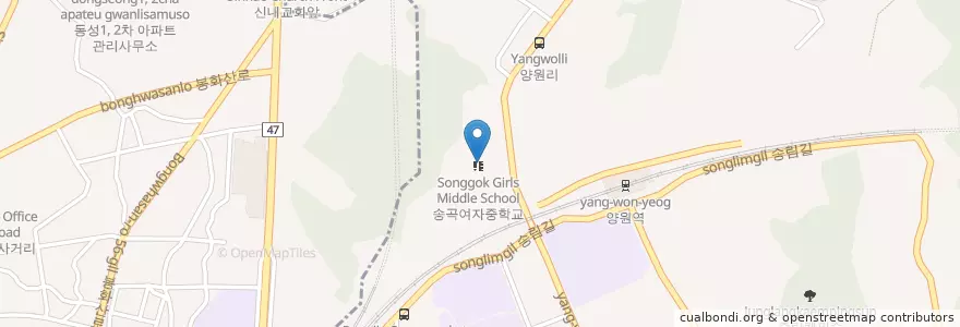 Mapa de ubicacion de 송곡여자고등학교 열린도서관 en کره جنوبی, سئول, 중랑구, 망우본동.