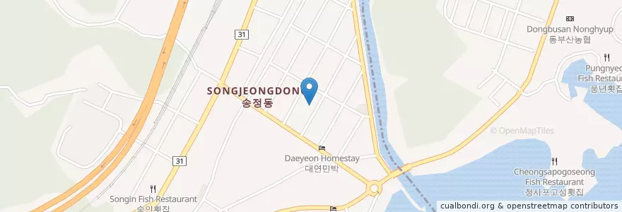 Mapa de ubicacion de 송정동새마을문고 en 대한민국, 부산, 해운대구, 송정동.