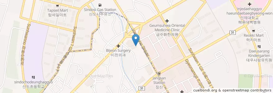 Mapa de ubicacion de 좌1동 새마을문고 문고 en Coreia Do Sul, Busan, 해운대구, 좌동, 중동.