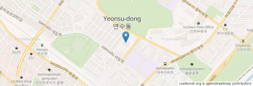 Mapa de ubicacion de 연수도서관 en 대한민국, 인천, 연수구, 연수동.