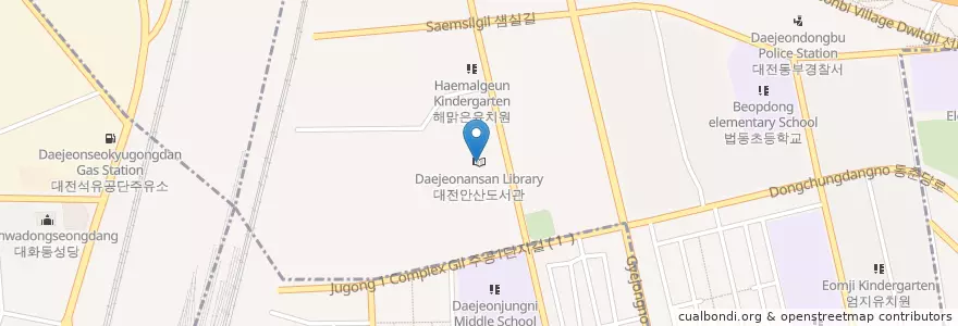 Mapa de ubicacion de 대전안산도서관 en Güney Kore, 대전, 대덕구, 법동.