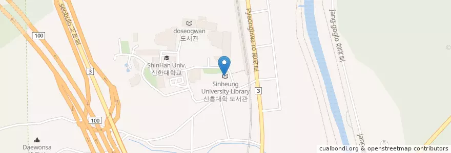 Mapa de ubicacion de 신흥대학 도서관 en 大韓民国, 京畿道, 議政府市.