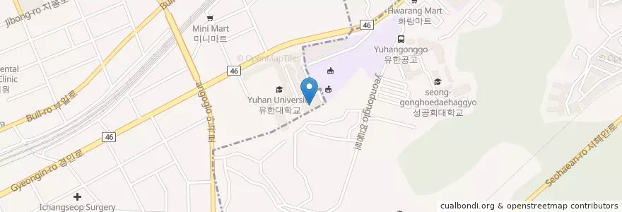 Mapa de ubicacion de 유한대학 도서관 en Südkorea, Seoul, 구로구.