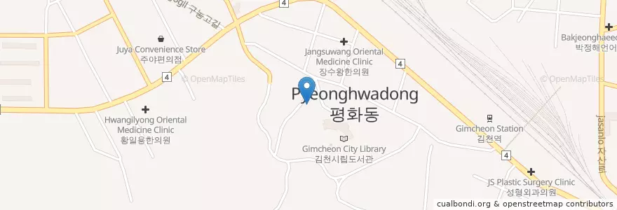 Mapa de ubicacion de 김천시립도서관어린이도서관 en Corea Del Sur, Gyeongsang Del Norte, 김천시.
