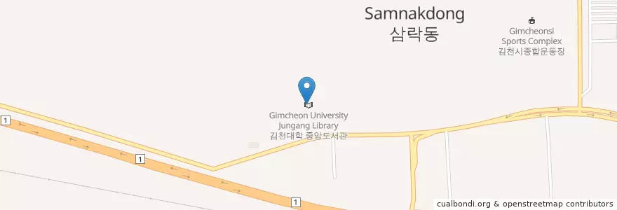 Mapa de ubicacion de 김천대학중앙도서관 en 대한민국, 경상북도, 김천시.