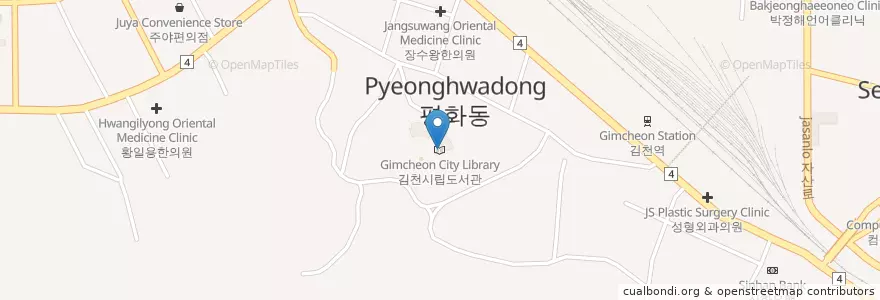 Mapa de ubicacion de 김천시립도서관 en Республика Корея, Кёнсан-Пукто, 김천시.