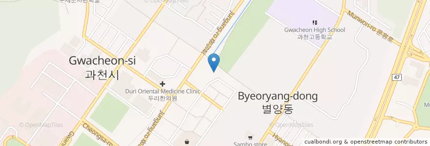 Mapa de ubicacion de 신나는어린이문고 en Korea Selatan, Gyeonggi, 과천시.