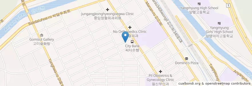 Mapa de ubicacion de 꿈나무어린이문고 en كوريا الجنوبية, 경기도, 안양시, 만안구.