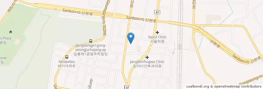 Mapa de ubicacion de 당동도서관 en كوريا الجنوبية, 경기도, 군포시, 당동, 군포1동.