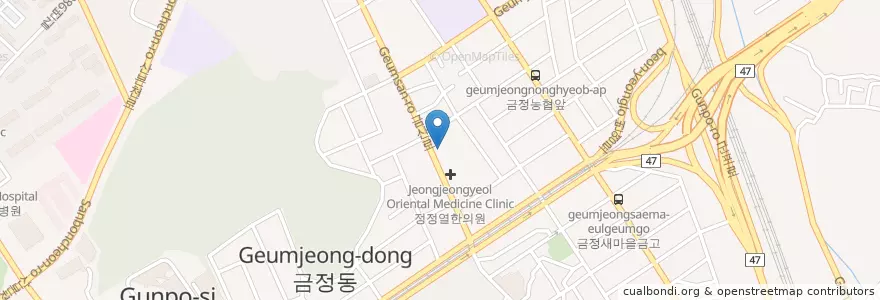 Mapa de ubicacion de 갈릴리공부방문고 en كوريا الجنوبية, 경기도, 군포시, 금정동.