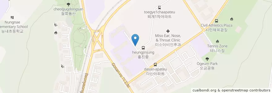 Mapa de ubicacion de 큰느티나무문고 en کره جنوبی, گیونگی-دو, 군포시, 오금동.