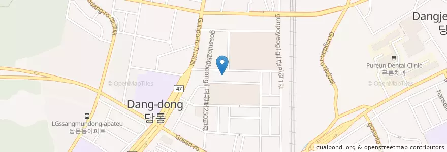 Mapa de ubicacion de 푸른문고 en Zuid-Korea, Gyeonggi-Do, 군포시, 당동, 군포1동, 군포2동.