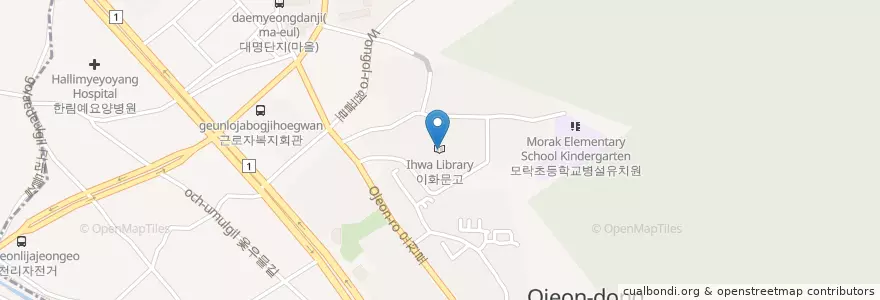 Mapa de ubicacion de 이화문고 en 대한민국, 경기도, 의왕시, 오전동.