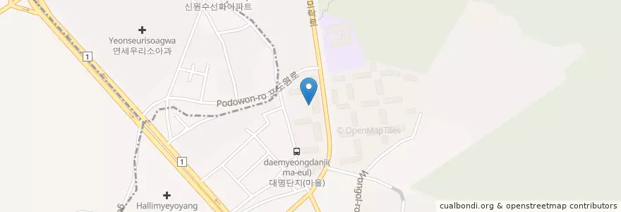 Mapa de ubicacion de Daemyeonggureumchae Library en South Korea, Gyeonggi-Do, Uiwang-Si, Ojeon-Dong.