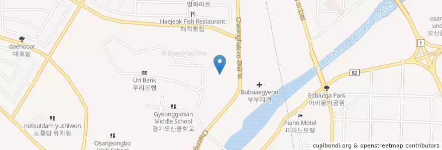 Mapa de ubicacion de 청학도서관 en 대한민국, 경기도, 오산시.