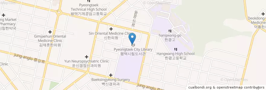 Mapa de ubicacion de 평택시립도서관 en Corea Del Sur, Gyeonggi, 평택시.
