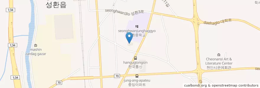 Mapa de ubicacion de 성환도서관 en Республика Корея, Чхунчхон-Намдо, 천안시, 서북구, 성환읍.