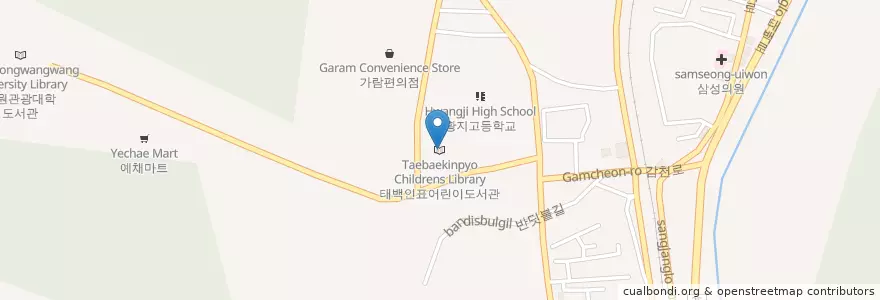Mapa de ubicacion de 태백인표어린이도서관 en 韩国/南韓, 江原道, 太白市.