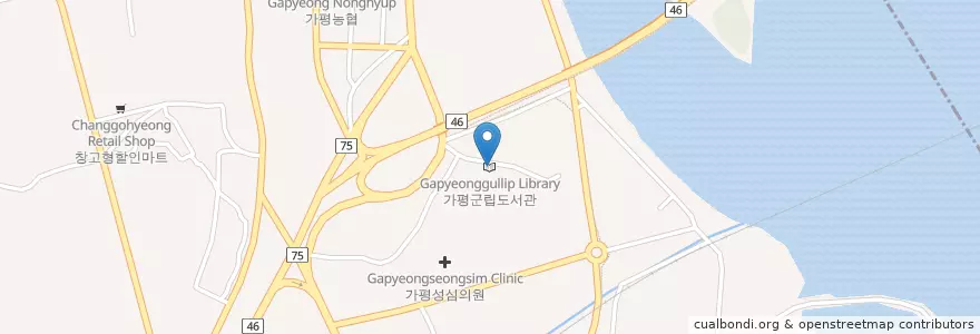 Mapa de ubicacion de 가평군립도서관 en 대한민국, 경기도, 가평군.