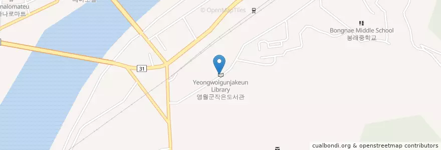 Mapa de ubicacion de Yeongwolgunjakeun Library en South Korea, Gangwon-Do, Yeongwol-Gun.