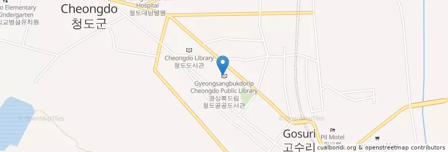 Mapa de ubicacion de 경상북도립 청도공공도서관 en کره جنوبی, جئونسانگبوک-دو, 청도군, 청도읍.