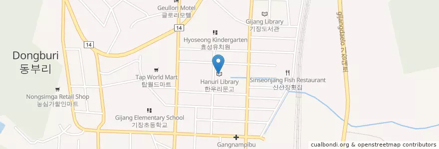 Mapa de ubicacion de 한우리문고 en 韩国/南韓, 釜山, 機張郡, 기장읍.