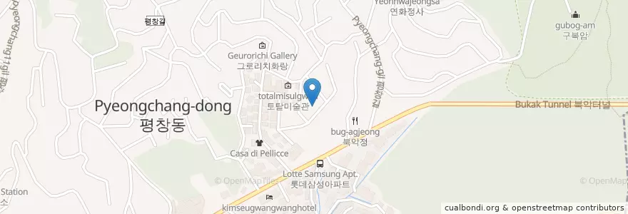 Mapa de ubicacion de Sangwon Art Museum en South Korea, Seoul, Jongno-Gu, Pyeongchang-Dong.