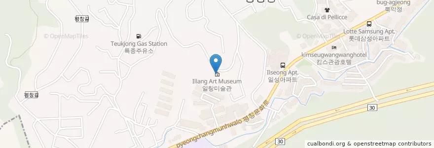 Mapa de ubicacion de 일랑미술관 en کره جنوبی, سئول, 종로구, 평창동.
