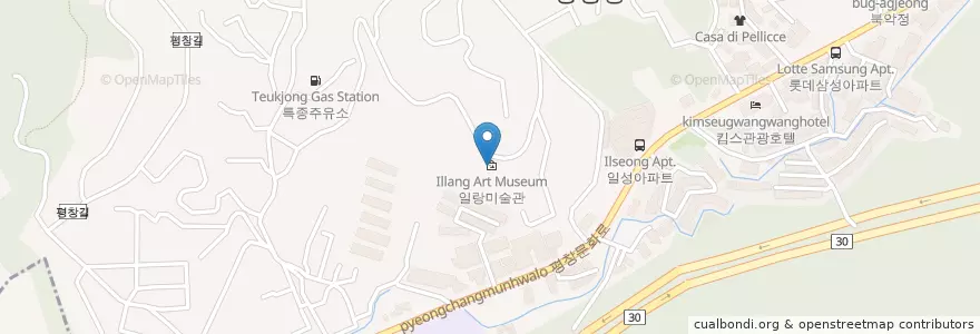 Mapa de ubicacion de 일랑미술관 en Südkorea, Seoul, 종로구, 평창동.