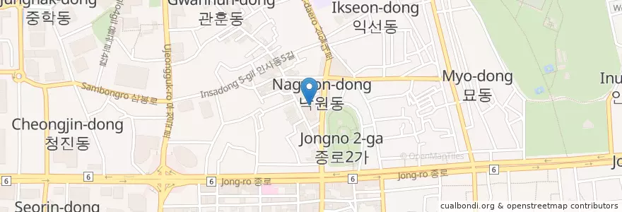 Mapa de ubicacion de 인사동한국미술관 en Zuid-Korea, Seoel, 종로구, 종로1·2·3·4가동.