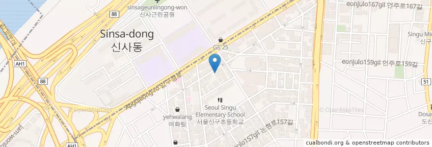 Mapa de ubicacion de Cheongjak Gallery en South Korea, Seoul, Gangnam-Gu, Sinsa-Dong, Apgujeong-Dong.