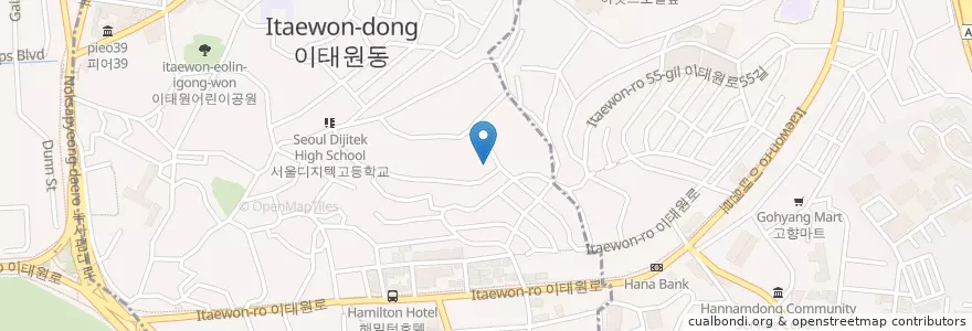 Mapa de ubicacion de 백해영갤러리 en 대한민국, 서울, 용산구, 이태원1동.