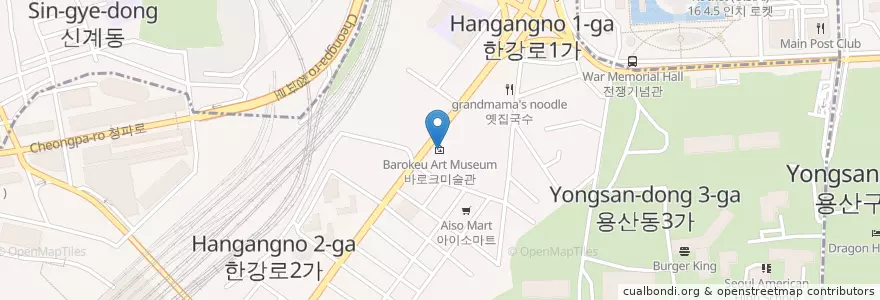 Mapa de ubicacion de 바로크미술관 en Coreia Do Sul, Seul, 용산구, 한강로동.