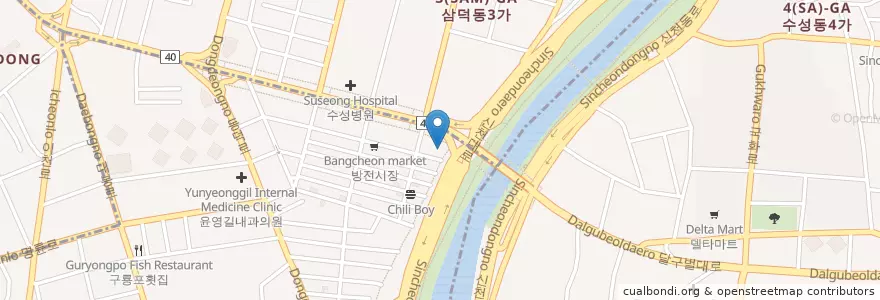Mapa de ubicacion de 형제화방.화랑 en 대한민국, 대구, 중구, 대봉동.