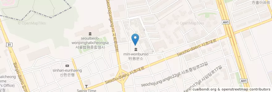 Mapa de ubicacion de 그린판화랑 en Südkorea, Seoul, 서초구, 서초동, 서초4동.