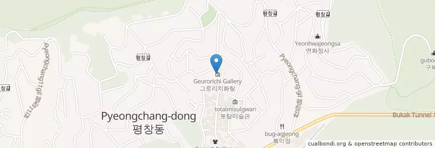Mapa de ubicacion de 그로리치화랑 en 대한민국, 서울, 종로구, 평창동.